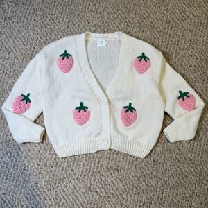 Luna Ivy Anthropologie Chunky Cozy Oversized Cream Knit Strawberry Sweater XS